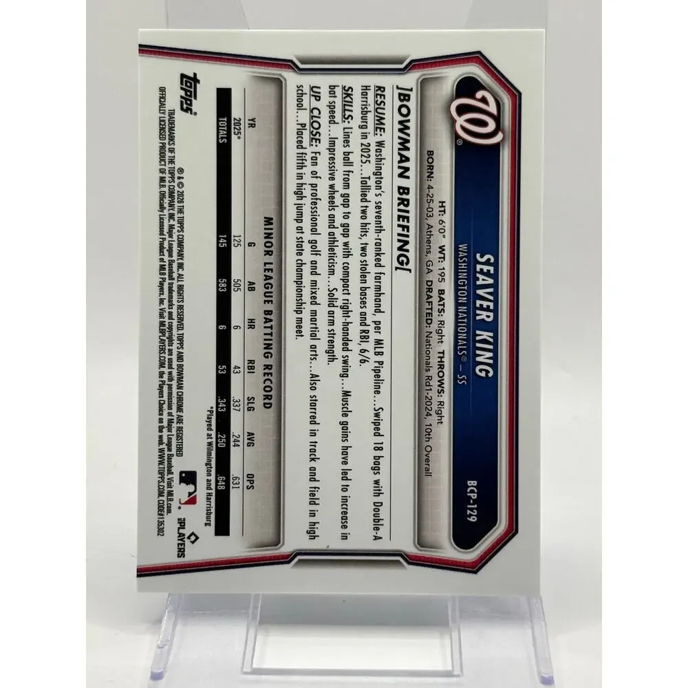 2026 Bowman Sapphire Edition Seaver King Prospect Sapphire Refractor Nationals